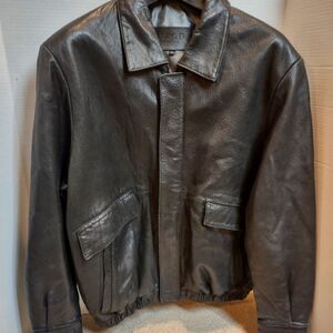 Izod Black Leather Jacket Size Large.